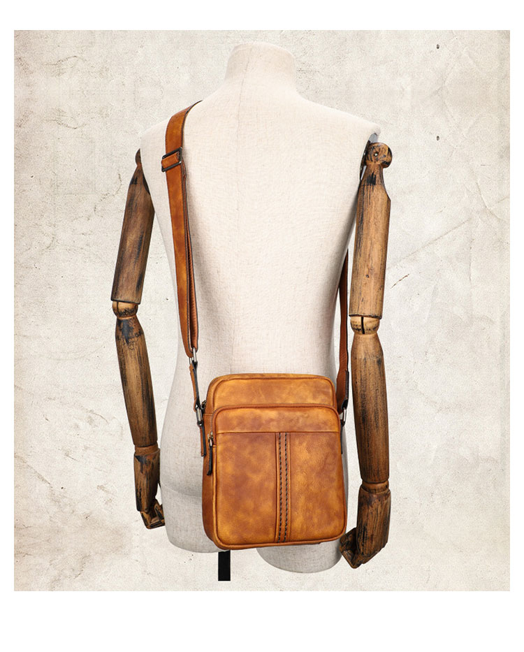 Whatna 天然牛革 ショルダーバッグ メンズ メッセンジャーバッグ 縦型 小さめ ビジネスバッグ 革通勤 通学 斜めがけバッグ オシャレ な シンプル な 軽量 実用 自転車 かばん男性用 ブラウン 黒(Z10) 7