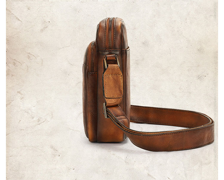 Whatna 天然牛革 ショルダーバッグ メンズ メッセンジャーバッグ 縦型 小さめ ビジネスバッグ 革通勤 通学 斜めがけバッグ オシャレ な シンプル な 軽量 実用 自転車 かばん男性用 ブラウン 黒(Z10) 3