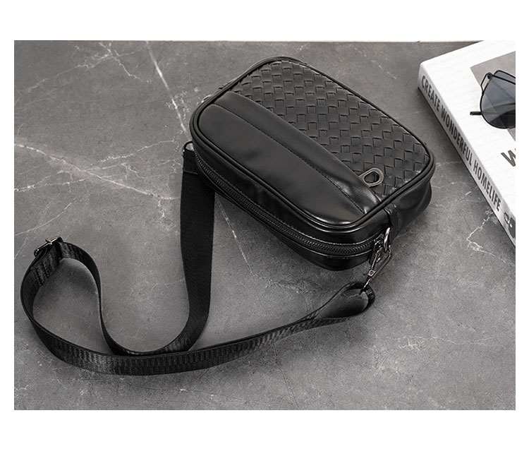 Whatna手作り編み込み 革 ミニショルダーバッグ 横型 メンズ ポシェット ショルダーミニポーチ 小さめ メッセンジャーバッグ 斜め掛け ビジネス アウトドア フォーマル 通学 通勤鞄 軽量 実用 自転車 かばん男性用 紳士用 黒 (YH3179) 6