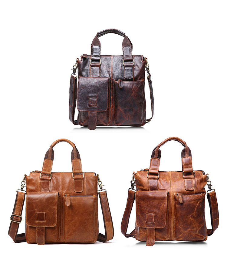 Whatna  牛革  ビジネス バッグ メンズ バッグ 2way ショルダー 手提げバッグ A4 12インチipad 収納可 本革 ビジネス 通勤 通学 斜めがけ バッグ ワンショルダーバッグ自転車 かばん男性用ブラウン（B2559） 0