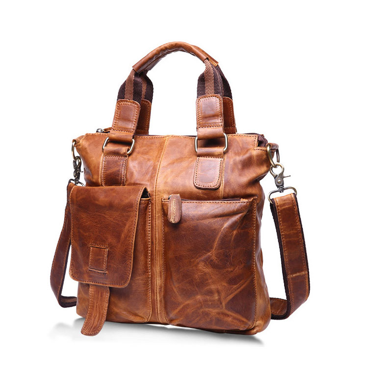 Whatna  牛革  ビジネス バッグ メンズ バッグ 2way ショルダー 手提げバッグ A4 12インチipad 収納可 本革 ビジネス 通勤 通学 斜めがけ バッグ ワンショルダーバッグ自転車 かばん男性用ブラウン（B2559） 1