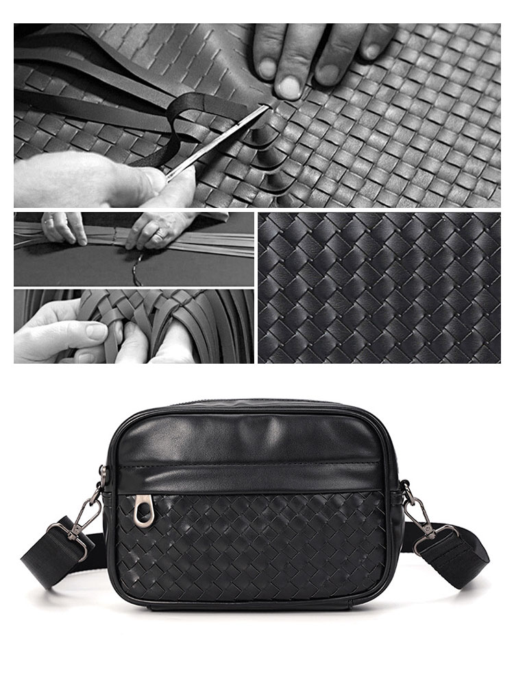 Whatna手作り編み込み 革 ミニショルダーバッグ 横型 メンズ ポシェット ショルダーミニポーチ 小さめ メッセンジャーバッグ 斜め掛け ビジネス アウトドア フォーマル 通学 通勤鞄 軽量 実用 自転車 かばん男性用 紳士用 黒 (YH3179) 5