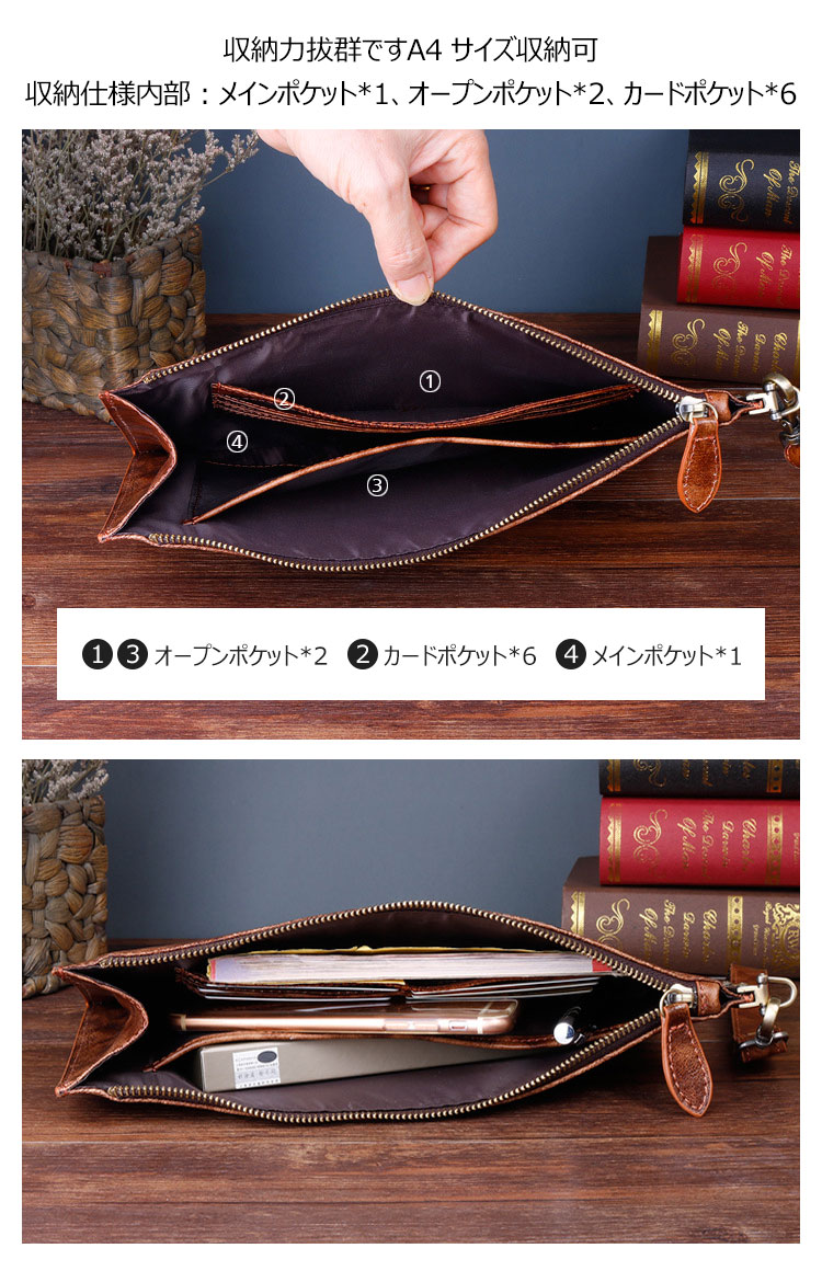 Whatna 牛革 ファイルパック 封筒袋 A4収納可 本革 クラッチバッグ メンズ レディース 手持ちバッグ ビジネス カジュアル フォーマル 結婚式バ ッグ 冠婚葬祭 バッグ 通勤用 仕事用 A010 4