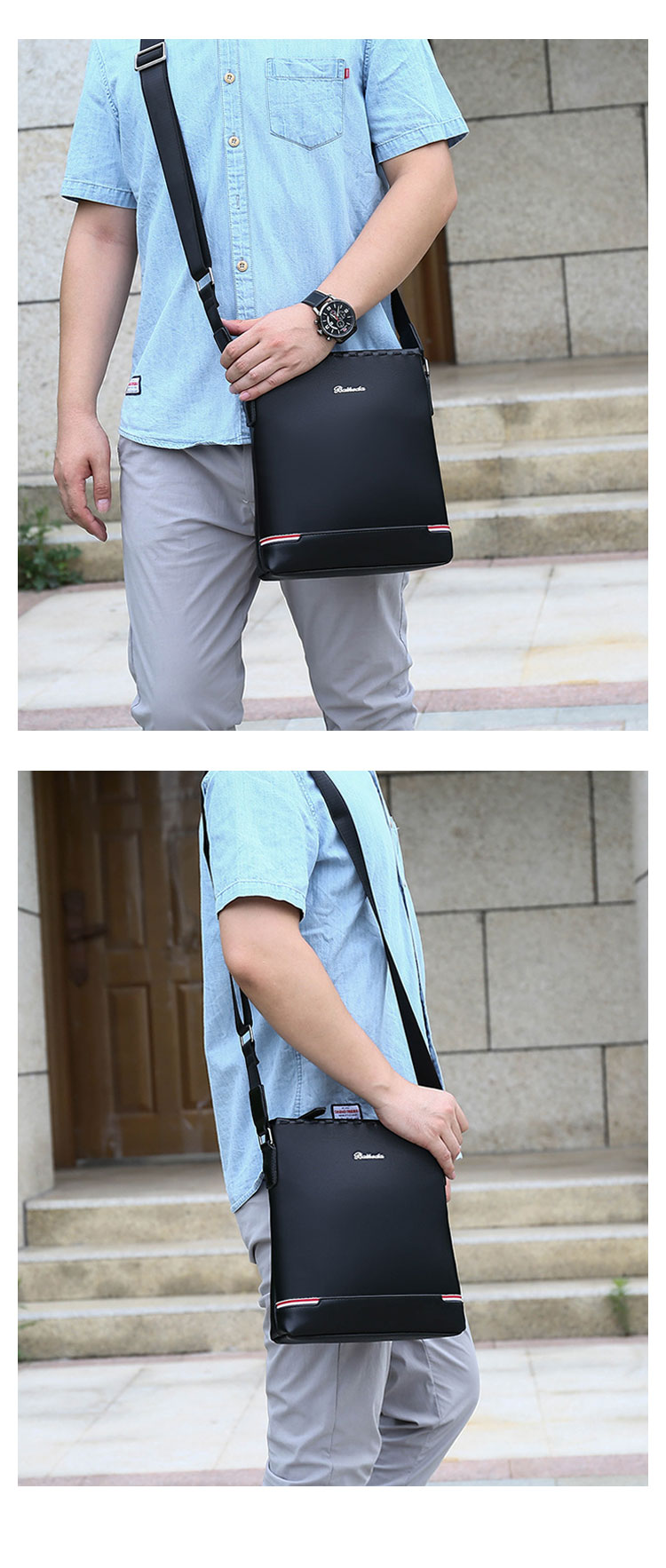 Whatnaショルダーバッグ メンズ メッセンジャーバッグ縦型 小さめ ビジネスバッグ 10.5インチipad収納可 革 通勤 通学 斜めがけバッグ オシャレ な シンプル な 軽量 実用 自転車 かばん男性用 黒(6815) 5