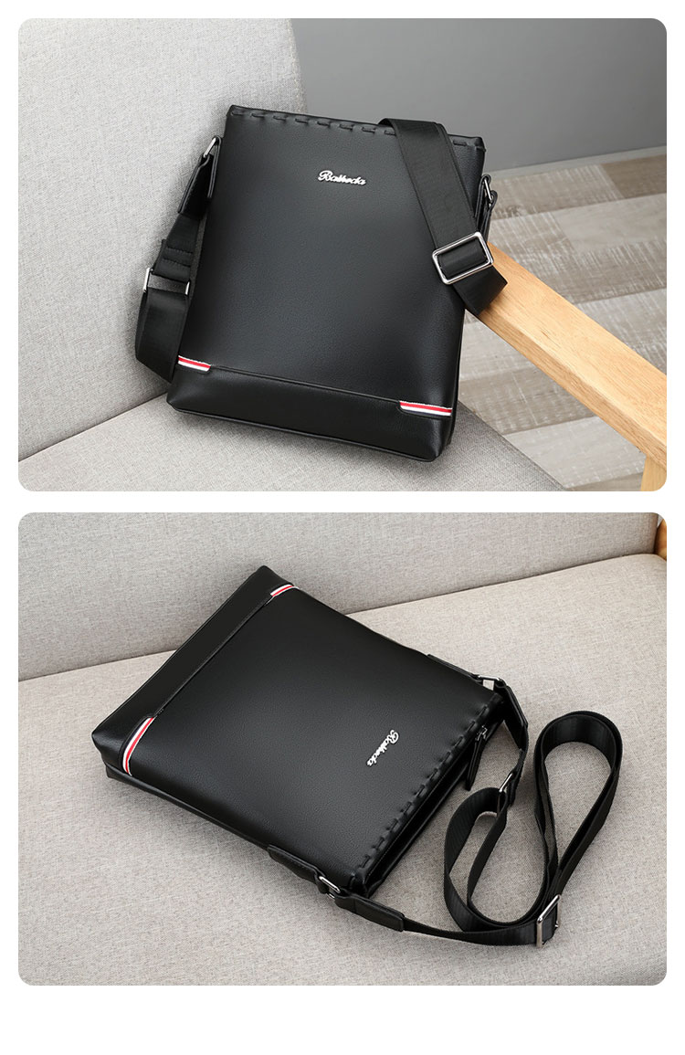 Whatnaショルダーバッグ メンズ メッセンジャーバッグ縦型 小さめ ビジネスバッグ 10.5インチipad収納可 革 通勤 通学 斜めがけバッグ オシャレ な シンプル な 軽量 実用 自転車 かばん男性用 黒(6815) 1