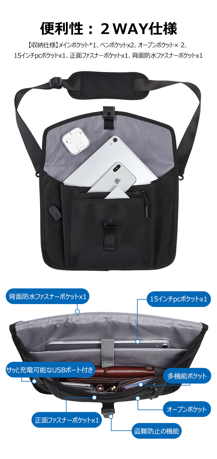 Whatna 2wayセカンド バッグ メンズ ショルダーバック [クラッチ 肩掛け 結婚式 バッグ] ファイルバッグ 薄い ipad 13.3 A4 収納可 大さめ 手持ちバッグ ビジネス カジュアル フォーマル 冠婚葬祭 紳士用 男性用 黒 青 グレー（8008k） 5
