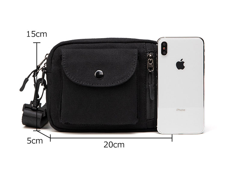 Whatnaミニショルダーバッグ メンズ ポシェット 横型 ショルダーミニポーチ 布 軽量 小型 人気型 耐久性 小さめメッセンジャーバッグ斜め掛け 肩掛け ビジネス 通学 通勤鞄 軽量 実用 自転車 かばん男性用  黒 (2627) 4