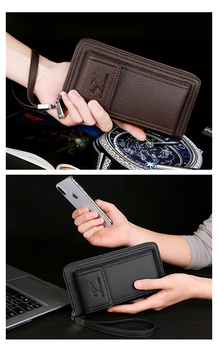 Whatna牛革ミニセカンドバッグ メンズ バッグ 6枚カード収納 小さめ クラッチバッグ 長財布 革 手持ちバッグ メンズ ポーチ 男性用 紳士用 結婚式 冠婚葬祭 黒6191 7