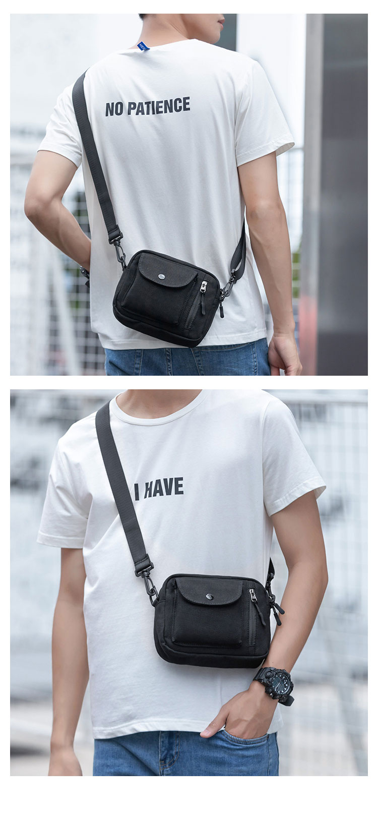 Whatnaミニショルダーバッグ メンズ ポシェット 横型 ショルダーミニポーチ 布 軽量 小型 人気型 耐久性 小さめメッセンジャーバッグ斜め掛け 肩掛け ビジネス 通学 通勤鞄 軽量 実用 自転車 かばん男性用  黒 (2627) 7