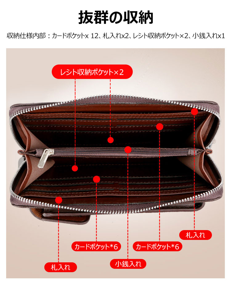 Whatna牛革ミニセカンドバッグ メンズ バッグ 6枚カード収納 小さめ クラッチバッグ 長財布 革 手持ちバッグ メンズ ポーチ 男性用 紳士用 結婚式 冠婚葬祭 黒6191 4