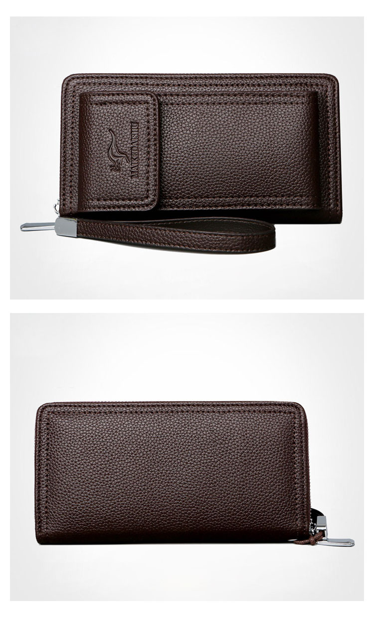 Whatna牛革ミニセカンドバッグ メンズ バッグ 6枚カード収納 小さめ クラッチバッグ 長財布 革 手持ちバッグ メンズ ポーチ 男性用 紳士用 結婚式 冠婚葬祭 黒6191 2