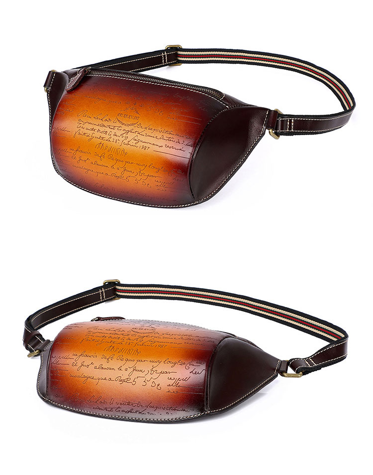 Whatna アンティーク風合い鞣し牛革 ウエストポーチ ウエストバッグ メンズ ミニショルダーバッグ 手作業で作 男女兼用 本革 斜めがけ ボディバッグ ワンショルダー 軽量 ブラウン 191104 1