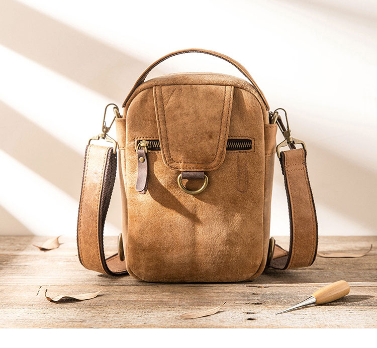 Whatna 牛革 ショルダーバッグ メンズ 3way手提げ 斜め掛け ボディーバッグ 胸バッグ 厚手 本革 レザー  縦型 小さめ メッセンジャーバッグ 通学 通勤バッグ 軽量 実用 自転車かばん プレゼント男性 ブラウン(HB332) 2