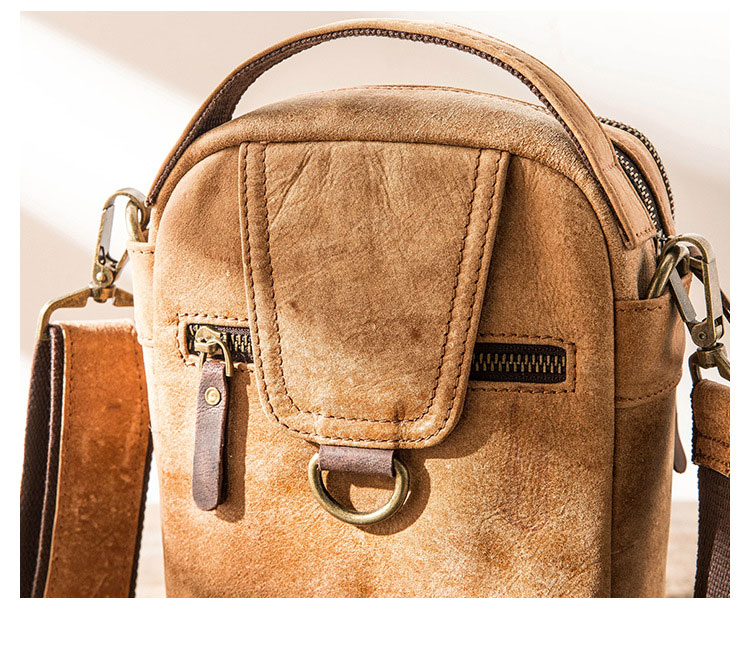 Whatna 牛革 ショルダーバッグ メンズ 3way手提げ 斜め掛け ボディーバッグ 胸バッグ 厚手 本革 レザー  縦型 小さめ メッセンジャーバッグ 通学 通勤バッグ 軽量 実用 自転車かばん プレゼント男性 ブラウン(HB332) 7