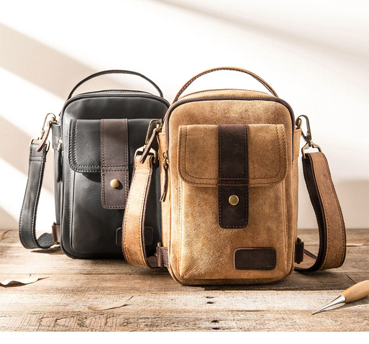 Whatna 牛革 ショルダーバッグ メンズ 3way手提げ 斜め掛け ボディーバッグ 胸バッグ 厚手 本革 レザー  縦型 小さめ メッセンジャーバッグ 通学 通勤バッグ 軽量 実用 自転車かばん プレゼント男性 ブラウン(HB332) 0