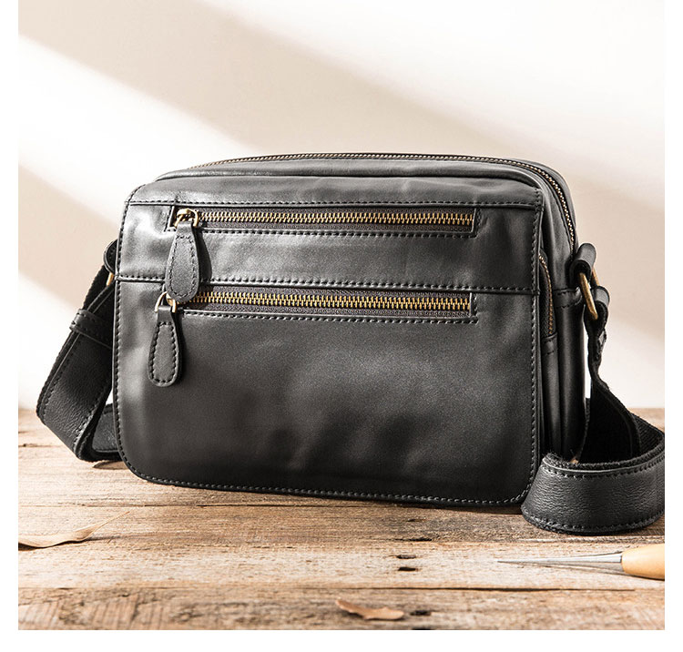 Whatna 天然牛革 ショルダーバッグ メンズ メッセンジャーバッグ 横型 小さめ ビジネスバッグ 革通勤 通学 斜めがけバッグ オシャレ な シンプル な 軽量 実用 自転車 かばん男性用 ブラウン 黒(HB204-7) 1