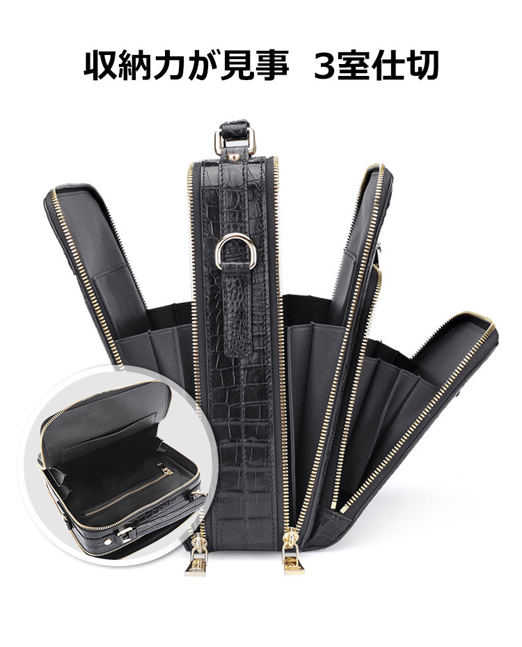 Whatna ワニ革 ショルダーバッグ メンズ クロコダイル革 本革 2way斜め掛け 手提げ バッグ 縦型 ビジネスバッグ小さめ 通学 通勤鞄 軽量 実用 自転車かばん プレゼント男性 黒（1075） 5