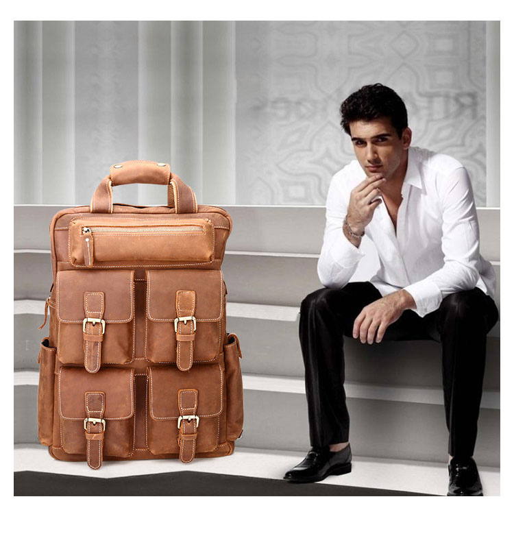 Whatna 天 然牛革 ビジネスバッグ メンズ 2WAY 手提げ・リュック バッグ 天然 本革 A4 16インチpc収納可大容量 旅行 出張用 通勤 通学 就活 面接 バッグ かばん 男性用 ブラウン(B826) 9