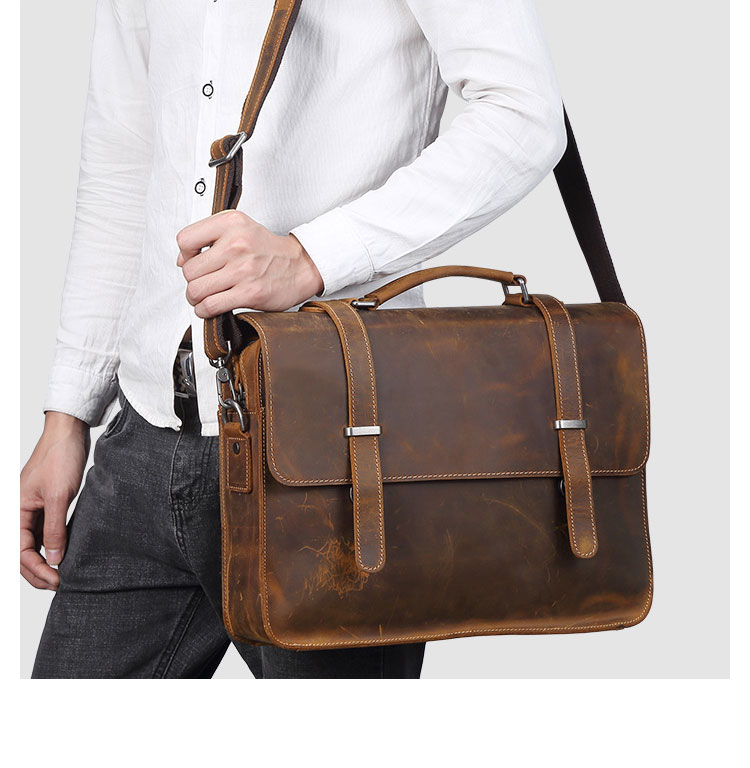 Whatna 天 然牛革 ビジネスバッグ メンズ 2WAY 手提げ・ショルダーバッグ 天然 本革 A4 15.6インチpc収納可大容量 旅行 出張用 通勤 通学 就活 面接 バッグ かばん 男性用 ブラウン 黒(6148) 10