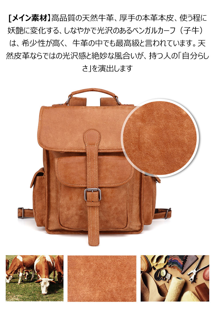 Whatna 天 然牛革 ビジネスバッグ メンズ 2WAY 手提げ・リュック バッグ 天然 本革 A4 14インチpc収納可大容量 旅行 出張用 通勤 通学 就活 面接 バッグ かばん 男性用 ブラウン(6459) 3