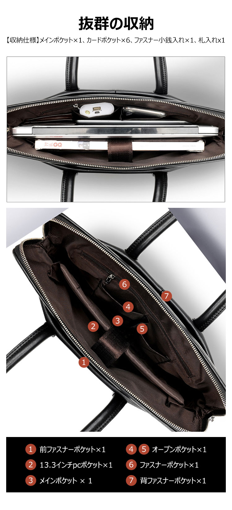 Whatna 2wayショルダーバッグ メンズ 本革 斜め掛け 手提げ バッグ 縦型 ビジネスバッグ A4 ブリーフケース 通学 通勤鞄 軽量 実用 自転車かばん プレゼント男性 黒 ブラウン(s1809) 5