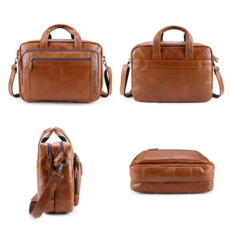 Whatna 天 然牛革 ビジネスバッグ メンズ 2WAY 手提げ・ショルダーバッグ 天然 本革 A4 15.6インチpc収納可大容量 旅行 出張用 通勤 通学 就活 面接 バッグ かばん 男性用 ブラウン 黒（6476） 1