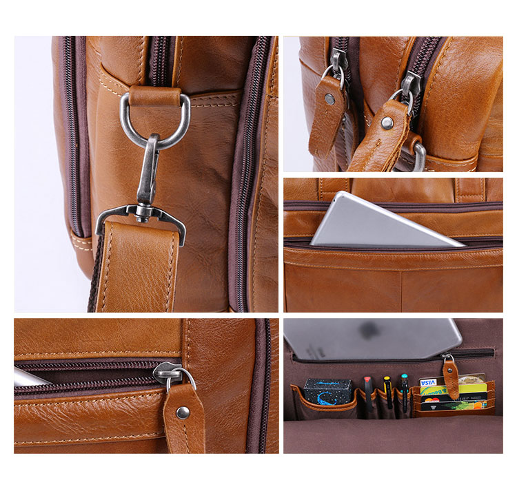 Whatna 天 然牛革 ビジネスバッグ メンズ 2WAY 手提げ・ショルダーバッグ 天然 本革 A4 15.6インチpc収納可大容量 旅行 出張用 通勤 通学 就活 面接 バッグ かばん 男性用 ブラウン 黒（6476） 4