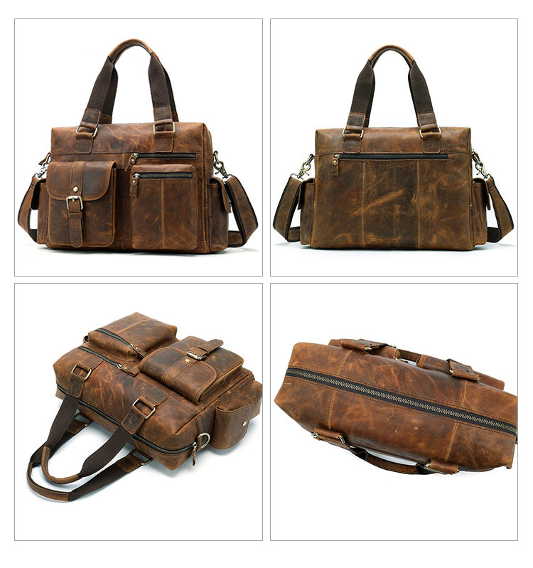 Whatna 天 然牛革 ビジネスバッグ メンズ 2WAY 手提げ・ショルダーバッグ 天然 本革 A4 15.6インチpc収納可大容量 旅行 出張用 通勤 通学 就活 面接 バッグ かばん 男性用 ブラウン(8537) 1