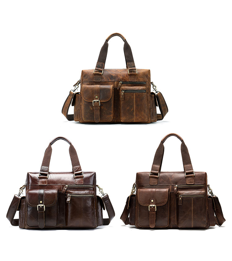 Whatna 天 然牛革 ビジネスバッグ メンズ 2WAY 手提げ・ショルダーバッグ 天然 本革 A4 15.6インチpc収納可大容量 旅行 出張用 通勤 通学 就活 面接 バッグ かばん 男性用 ブラウン(8537) 0