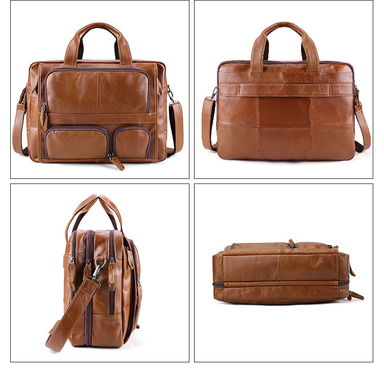 Whatna 天 然牛革 ビジネスバッグ メンズ 2WAY 手提げ・ショルダーバッグ 天然 本革 A4 17インチpc収納可大容量 旅行 出張用 通勤 通学 就活 面接 バッグ かばん 男性用 ブラウン 黒(6477) 1