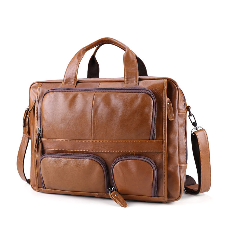 Whatna 天 然牛革 ビジネスバッグ メンズ 2WAY 手提げ・ショルダーバッグ 天然 本革 A4 17インチpc収納可大容量 旅行 出張用 通勤 通学 就活 面接 バッグ かばん 男性用 ブラウン 黒(6477) 0