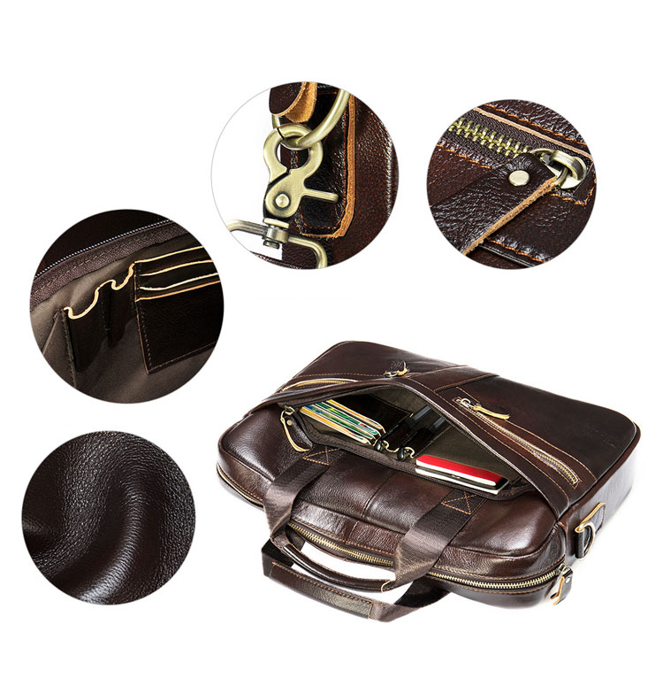 Whatna 天 然牛革 ビジネスバッグ メンズ 2WAY 手提げ・ショルダーバッグ 天然 本革 A4 15.6インチpc収納可大容量 旅行 出張用 通勤 通学 就活 面接 バッグ かばん 男性用 ブラウン 黒い（2099） 4