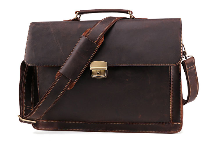 Whatna 天 然牛革 ビジネスバッグ メンズ 2WAY 手提げ・ショルダーバッグ パスワードロックボタング付 盗難防止 天然 本革 A4 15.6インチpc収納可大容量 旅行 出張用 通勤 通学 就活 面接 バッグ かばん 男性用 ブラウン(6393) 1