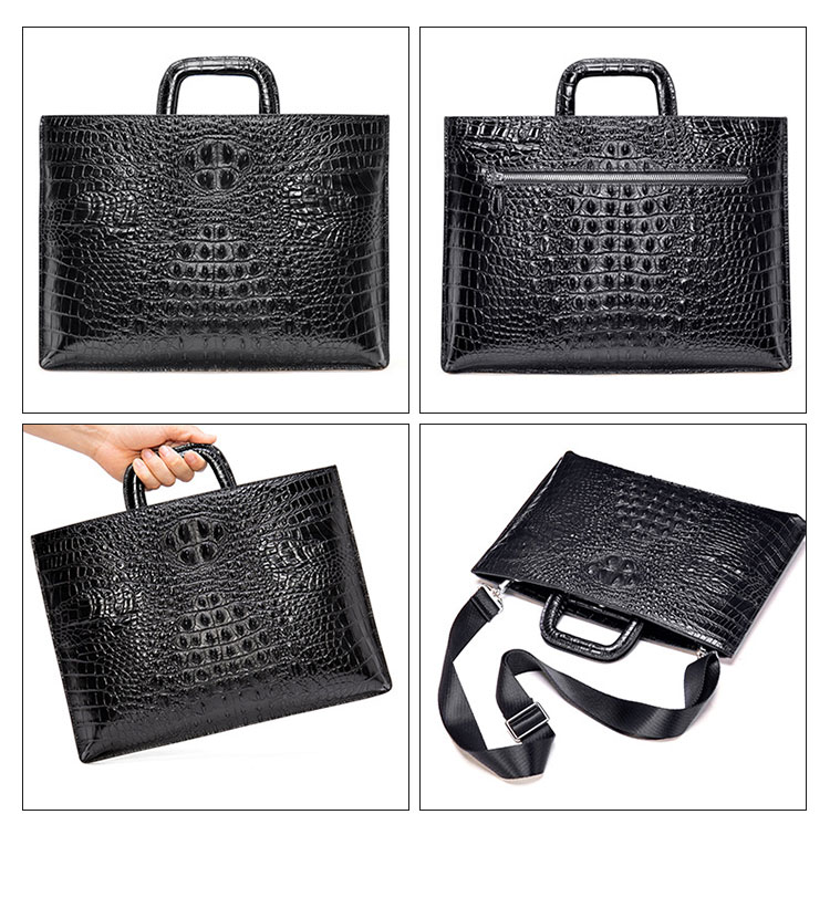 Whatna クロコダイル型押し 牛革 ビジネスバッグ メンズ 2WAY 手提げ・ショルダーバッグ 天然 本革 A4 15.6インチpc収納可大容量 旅行 出張用 通勤 通学 就活 面接 バッグ かばん 男性用 ブラウン 黒い(9099) 1