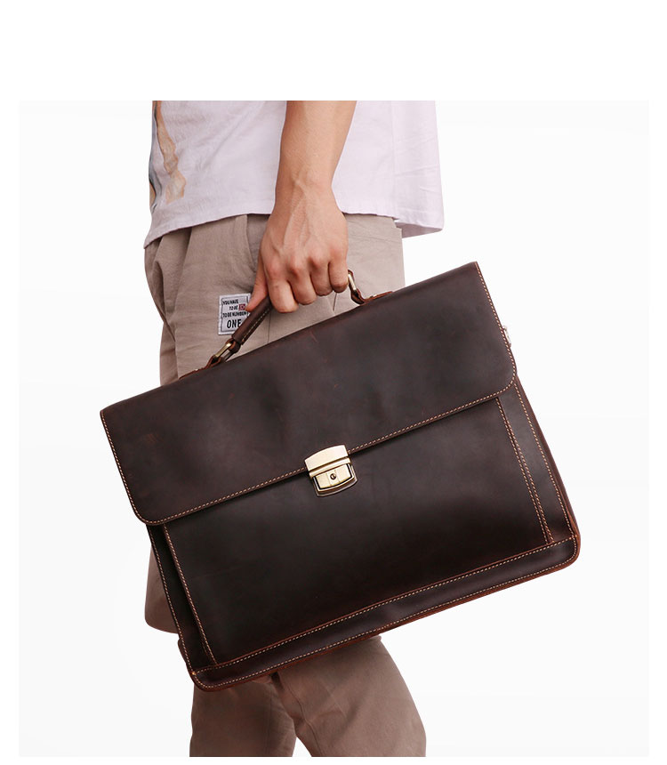 Whatna 天 然牛革 ビジネスバッグ メンズ 2WAY 手提げ・ショルダーバッグ パスワードロックボタング付 盗難防止 天然 本革 A4 15.6インチpc収納可大容量 旅行 出張用 通勤 通学 就活 面接 バッグ かばん 男性用 ブラウン(6393) 10