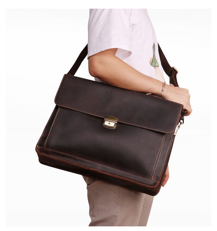 Whatna 天 然牛革 ビジネスバッグ メンズ 2WAY 手提げ・ショルダーバッグ パスワードロックボタング付 盗難防止 天然 本革 A4 15.6インチpc収納可大容量 旅行 出張用 通勤 通学 就活 面接 バッグ かばん 男性用 ブラウン(6393) 11