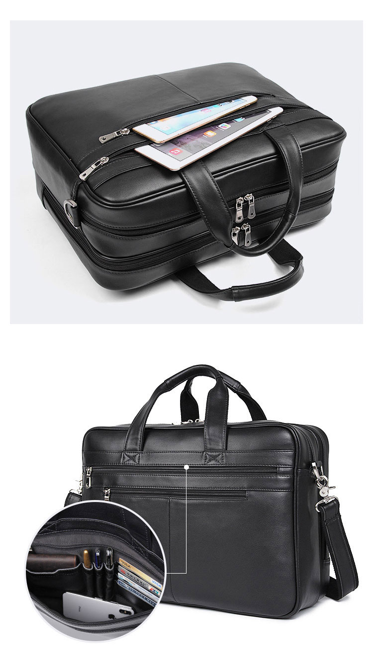 Whatna 天 然牛革 ビジネスバッグ メンズ 2WAY 手提げ・ショルダーバッグ 天然 本革 A4 17インチpc収納可大容量 旅行 出張用 通勤 通学 就活 面接 バッグ かばん 男性用 黒(7319A) 6