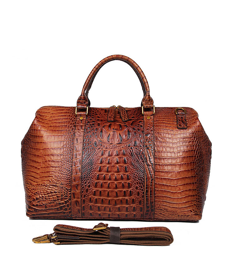 Whatnaクロコダイル型押し 牛革 ビジネスバッグ メンズ 2WAY 手提げ・ショルダーバッグ 天然 本革 A4 15.6インチpc収納可大容量 旅行 出張用 通勤 通学 就活 面接 バッグ かばん 男性用 ブラウン （6003B） 0