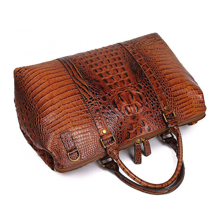 Whatnaクロコダイル型押し 牛革 ビジネスバッグ メンズ 2WAY 手提げ・ショルダーバッグ 天然 本革 A4 15.6インチpc収納可大容量 旅行 出張用 通勤 通学 就活 面接 バッグ かばん 男性用 ブラウン （6003B） 2