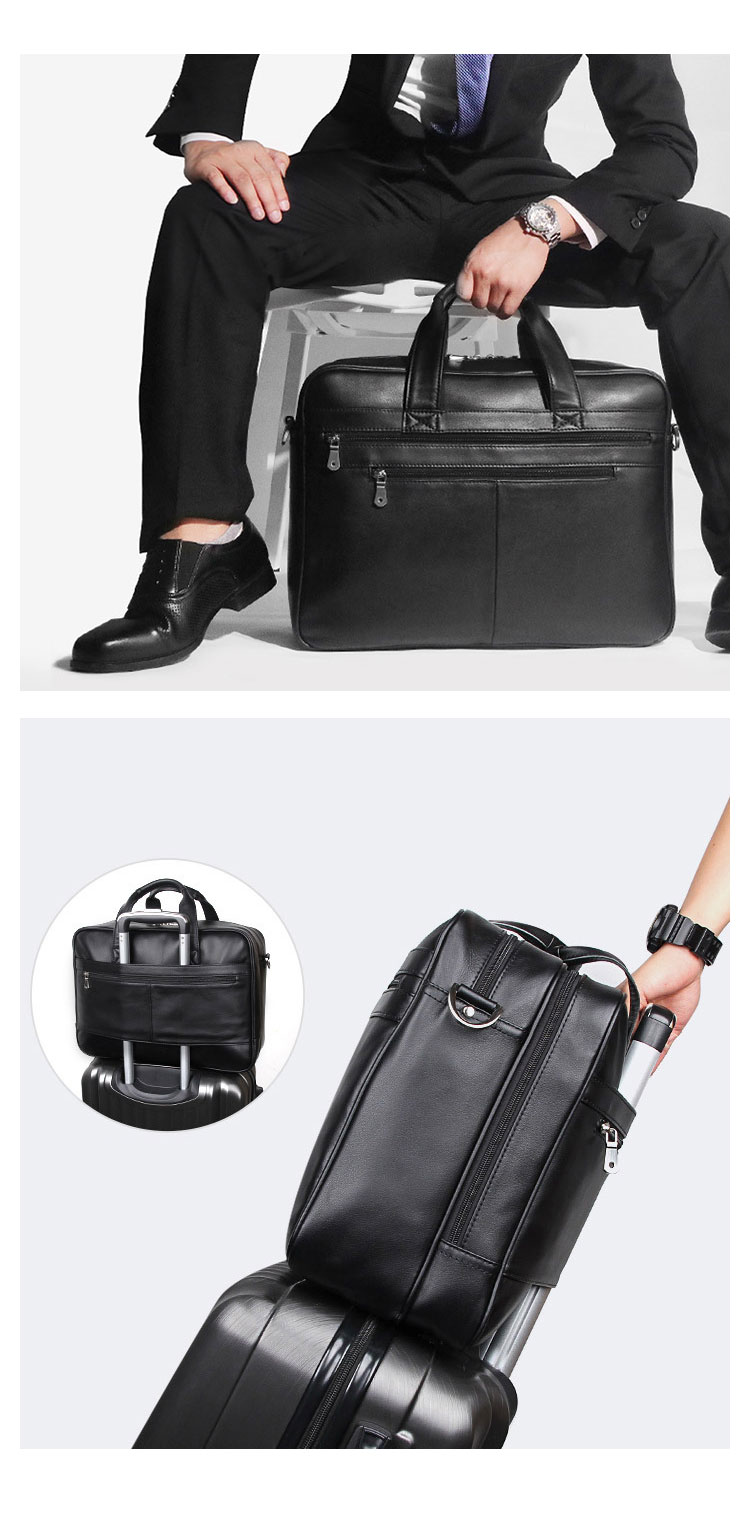 Whatna 天 然牛革 ビジネスバッグ メンズ 2WAY 手提げ・ショルダーバッグ 天然 本革 A4 17インチpc収納可大容量 旅行 出張用 通勤 通学 就活 面接 バッグ かばん 男性用 黒(7319A) 7