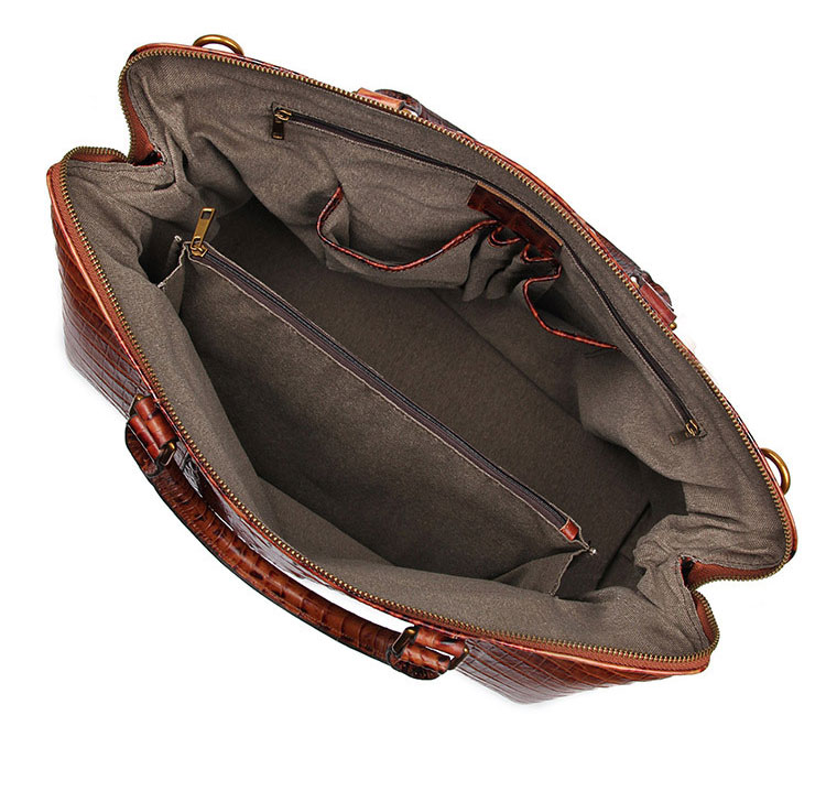 Whatnaクロコダイル型押し 牛革 ビジネスバッグ メンズ 2WAY 手提げ・ショルダーバッグ 天然 本革 A4 15.6インチpc収納可大容量 旅行 出張用 通勤 通学 就活 面接 バッグ かばん 男性用 ブラウン （6003B） 5