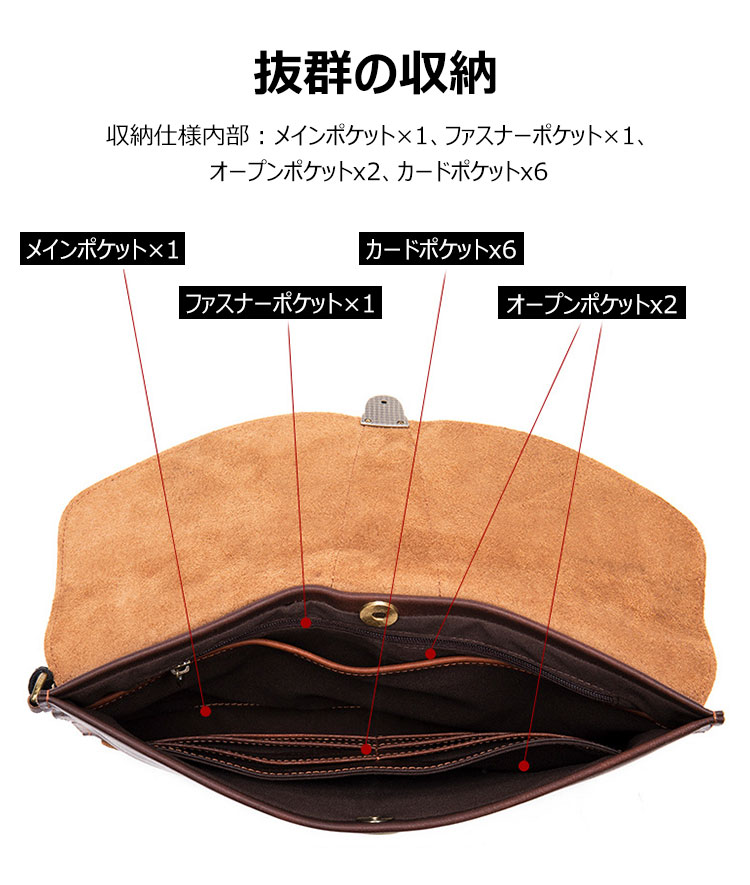 Whatna 2way 天然 牛革セカンドバッグ メンズ クラッチ バッグ 厚手 本革 レザー 盗難防止の機能 ビジネス カジュアル フォーマル 冠婚葬祭 結婚式 バッグ紳士用 男性用 7366ブラウン 3