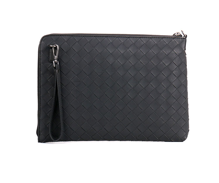 Whatna 2way 牛革 手作り編み込み メンズ セカンド バッグ ショルダーベルト付属 Lファスナー 大きめ A4 ipad pro 13収納可 本革 クラッチ ショルダー 結婚式 バッグ ビジネス フォーマル 冠婚葬祭 バッグ紳士用 男性用 黒(1718) 2