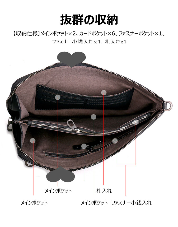 Whatna 2way 牛革 手作り編み込み メンズ セカンド バッグ ショルダーベルト付属 Lファスナー 大きめ A4 ipad pro 13収納可 本革 クラッチ ショルダー 結婚式 バッグ ビジネス フォーマル 冠婚葬祭 バッグ紳士用 男性用 黒(1718) 5