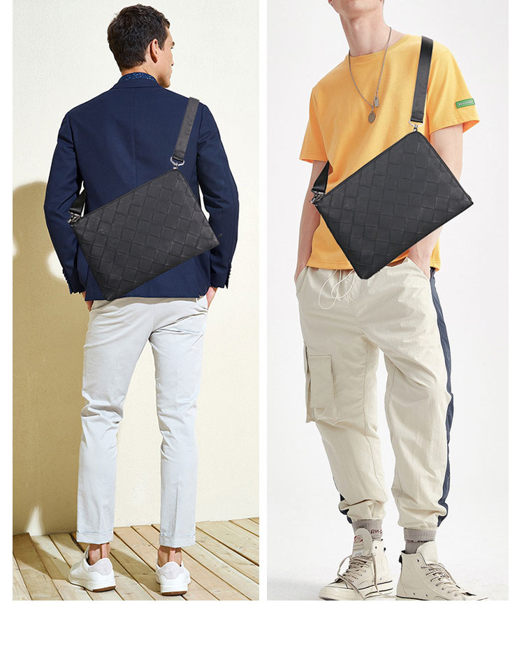 Whatna 2way 牛革 手作り編み込み メンズ セカンド バッグ ショルダーベルト付属 Lファスナー 大きめ A4 ipad pro 13収納可 本革 クラッチ ショルダー 結婚式 バッグ ビジネス フォーマル 冠婚葬祭 バッグ紳士用 男性用 黒(1718) 9