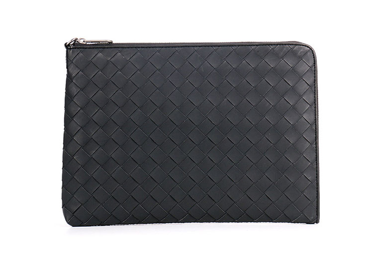 Whatna 2way 牛革 手作り編み込み メンズ セカンド バッグ ショルダーベルト付属 Lファスナー 大きめ A4 ipad pro 13収納可 本革 クラッチ ショルダー 結婚式 バッグ ビジネス フォーマル 冠婚葬祭 バッグ紳士用 男性用 黒(1718) 1