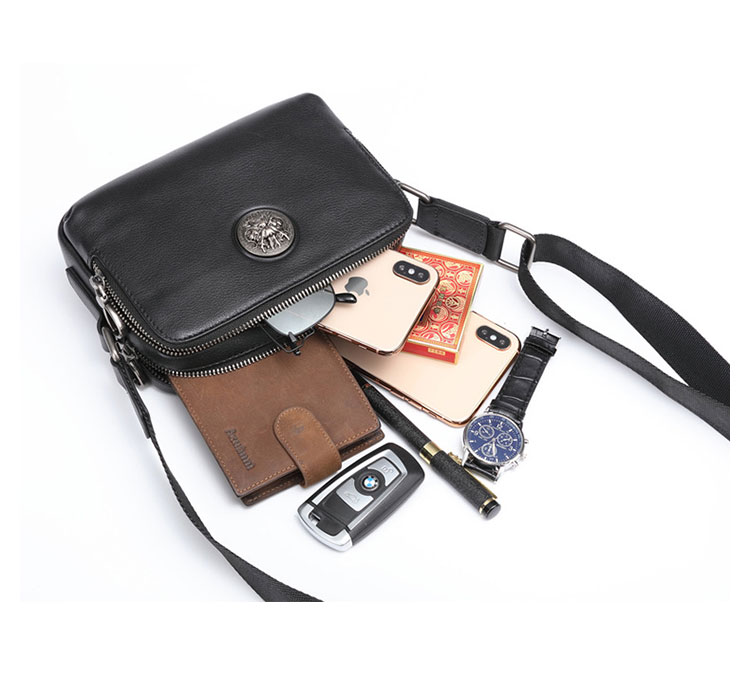 Whatna 天然牛革 ショルダーバッグ メンズ メッセンジャーバッグ小さめ ビジネスバッグ 横型 2室仕切 本革 通勤 通学 斜めがけバッグ オシャレ な シンプル な 軽量 実用 自転車 かばん男性用 ブラウン 黒(6415) 6