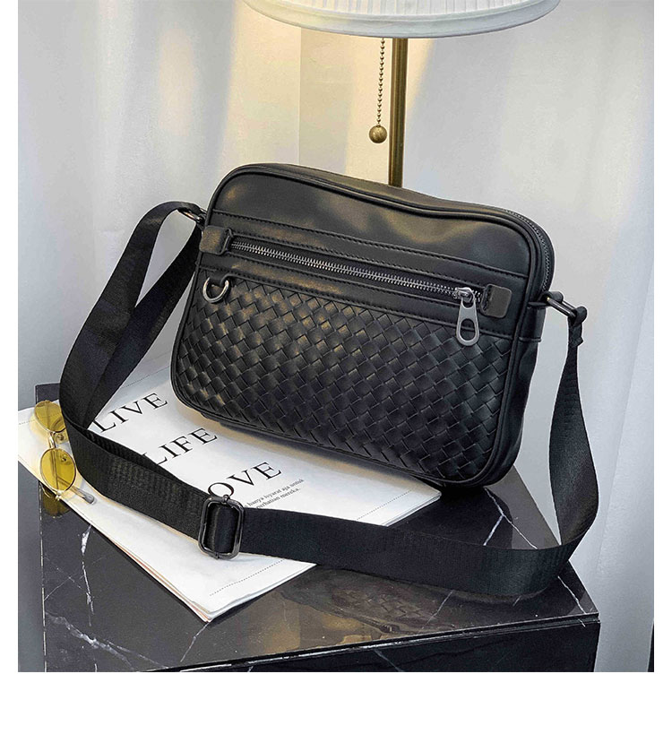 Whatna手作り編み込み 牛革 ショルダーバッグ メンズ メッセンジャーバッグ 小さめ カード6枚収納 横型本 革 厚手 レザー ビジネスバッグ 小さい 斜めがけ バッグ 男性用 紳士用 黒(YH3026) 10