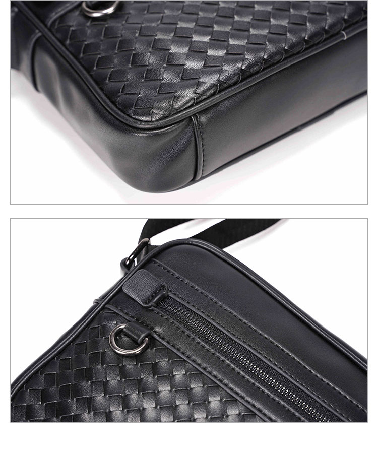 Whatna手作り編み込み 牛革 ショルダーバッグ メンズ メッセンジャーバッグ 小さめ カード6枚収納 横型本 革 厚手 レザー ビジネスバッグ 小さい 斜めがけ バッグ 男性用 紳士用 黒(YH3026) 8