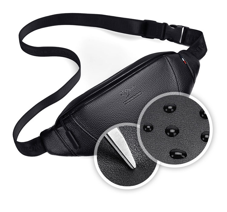 Whatna 3way 革 ボディバッグ・ワンショルダーバッグ メンズ ウエストポーチ イヤホン穴付き 本 革 厚手 レザー 斜め掛けバッグ スポーツバッグ 自転車 カジュアル 遠足 旅行 通勤 通学 黒(312) 3